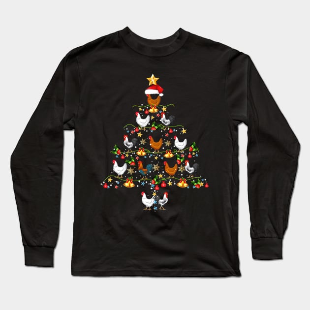 Merry Christmas Chicken Xmas Tree Funny Farmer Xmas Long Sleeve T-Shirt by Benko Clarence